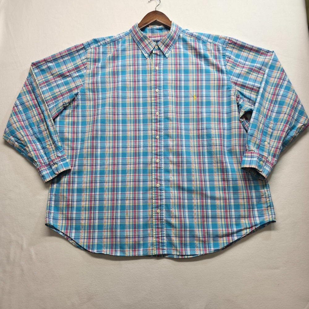 Ralph Lauren Big Shirt Men's Blue‎ Plaid Long Sleeve Button Up Shirt Size 2XB